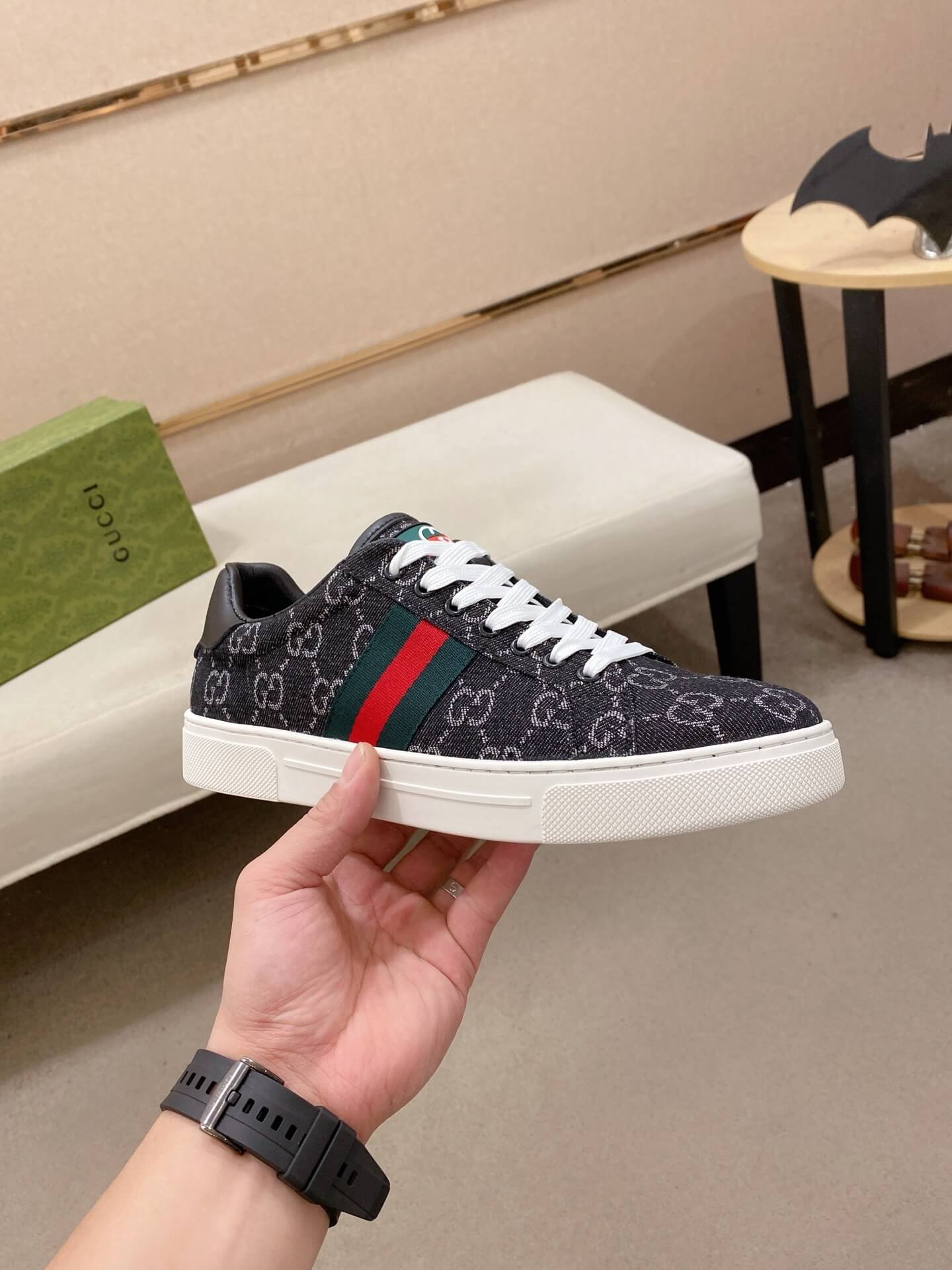 Gucci Ace Sneaker Blue Denim GG Canvas Web Stripe 6 Gucci Ace sneakers in the GG Supreme canvas