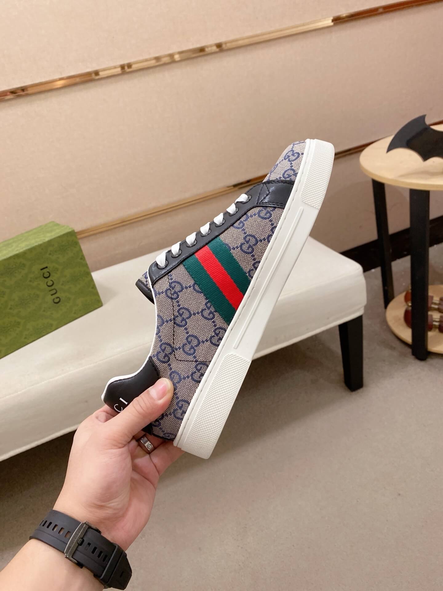 Gucci Loafer Web Detail Penny Style Brown Leather 6 Gucci Ace sneakers in the GG Supreme canvas