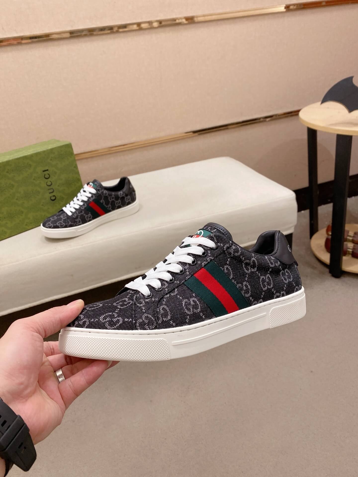 Gucci Ace Sneaker Blue Denim GG Canvas Web Stripe 5 Gucci Ace sneakers in the GG Supreme canvas