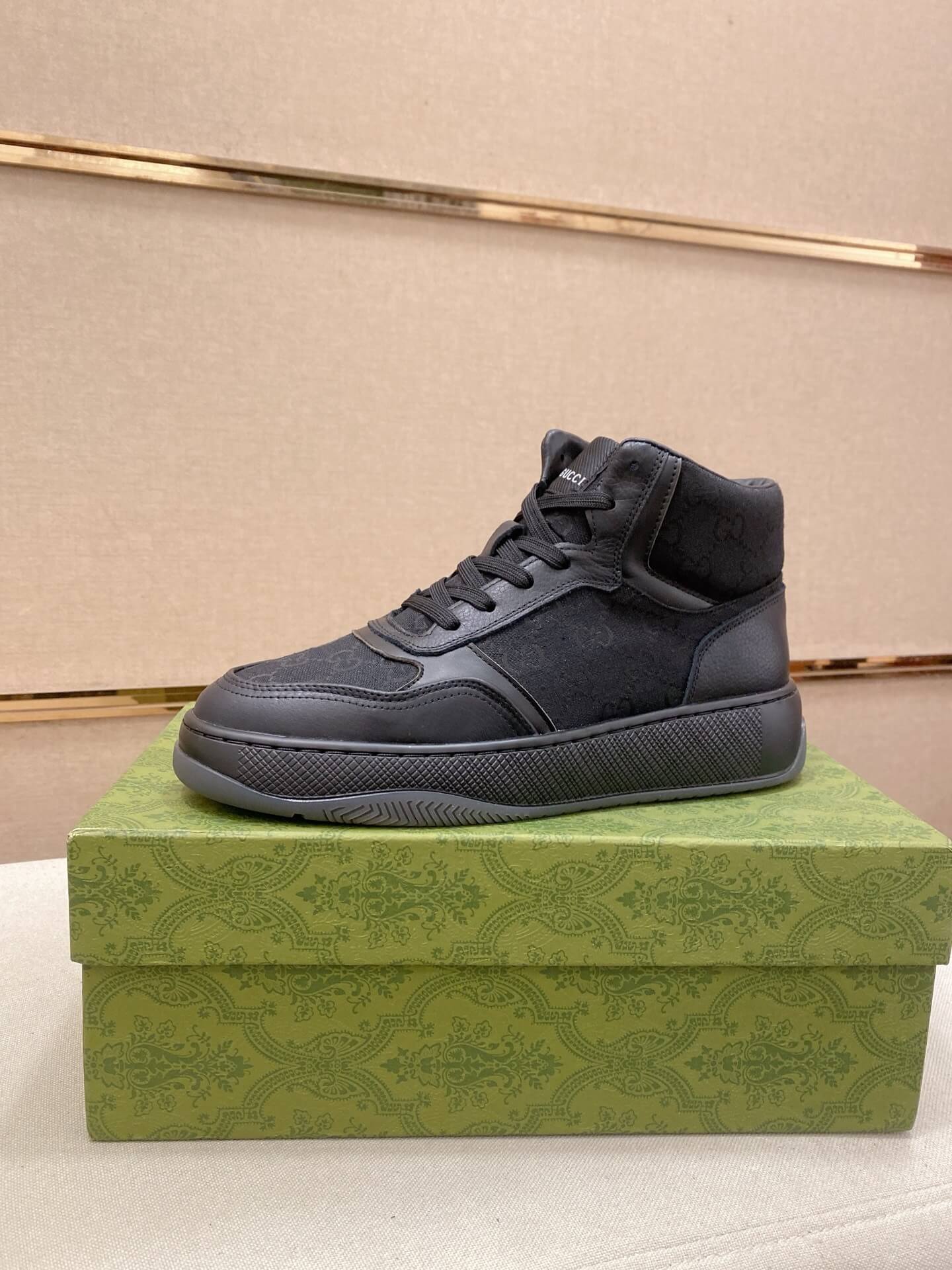 Gucci GG Canvas and Leather High Top Sneaker (Black) 10 Gucci high-top sneakers