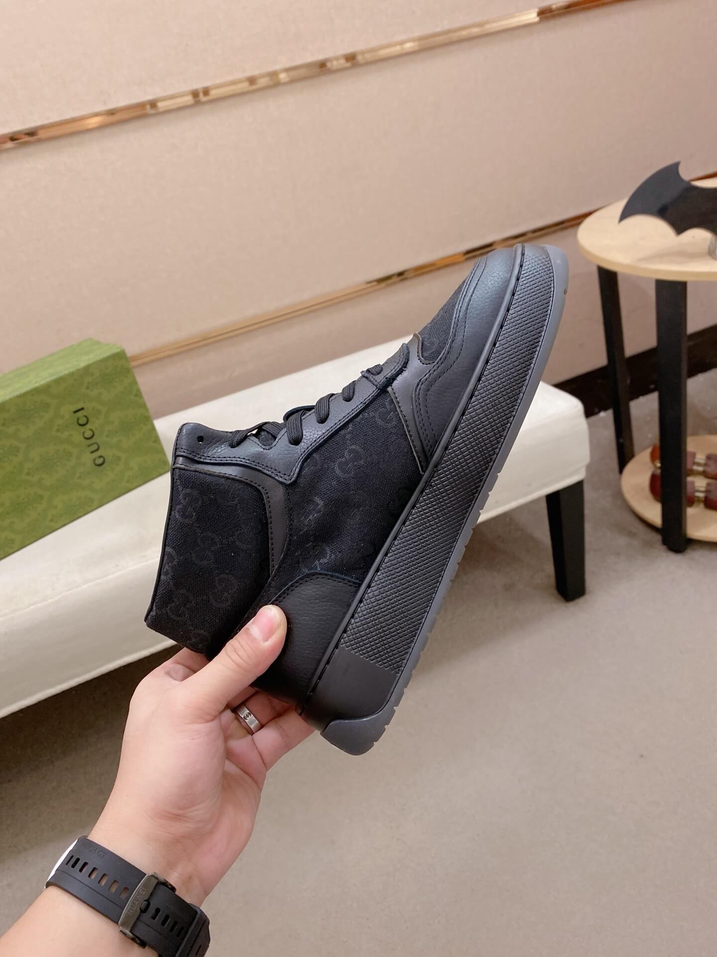 Gucci GG Canvas and Leather High Top Sneaker (Black) 6 Gucci high-top sneakers