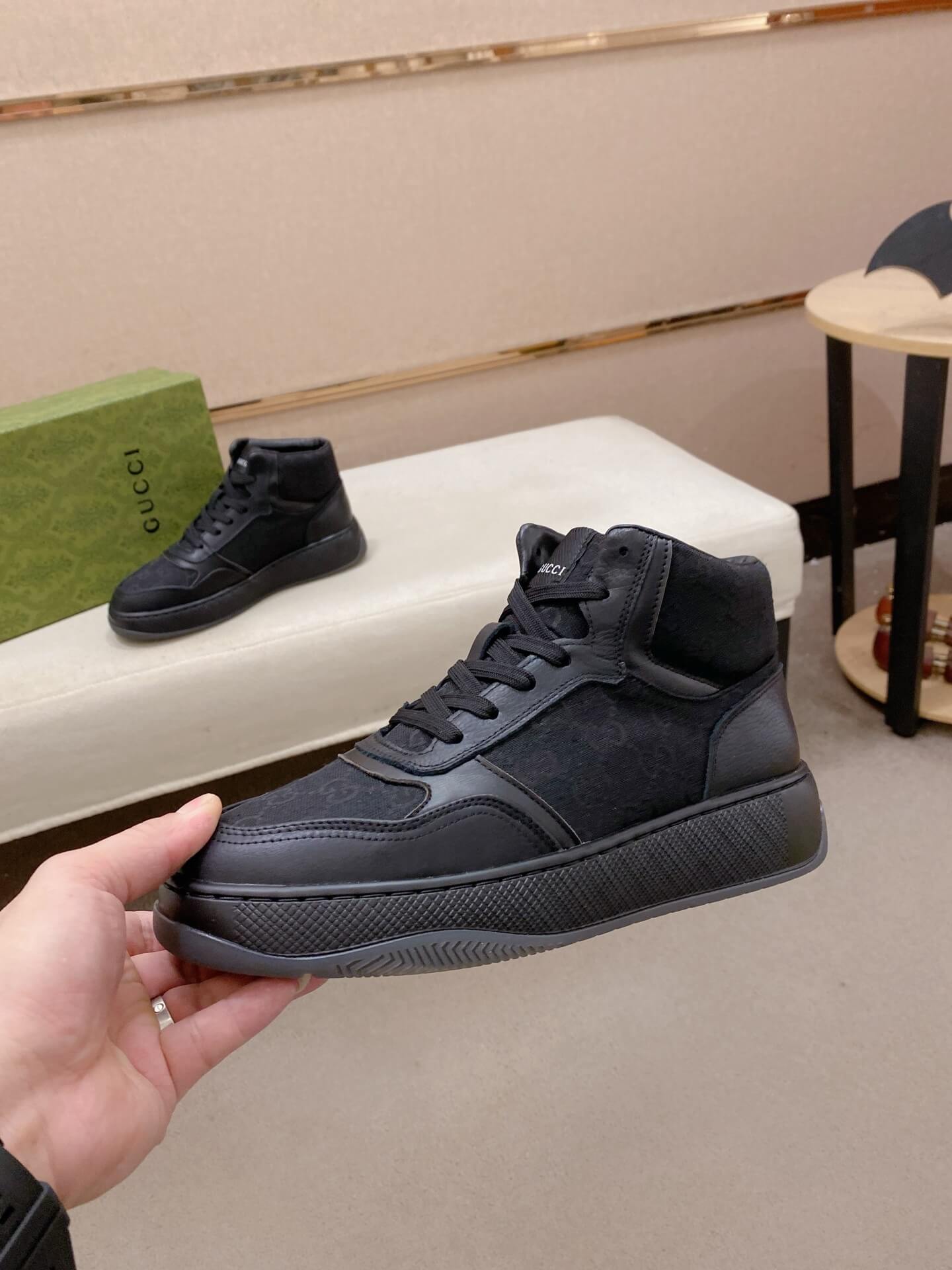 Gucci GG Canvas and Leather High Top Sneaker (Black) 4 Gucci high-top sneakers