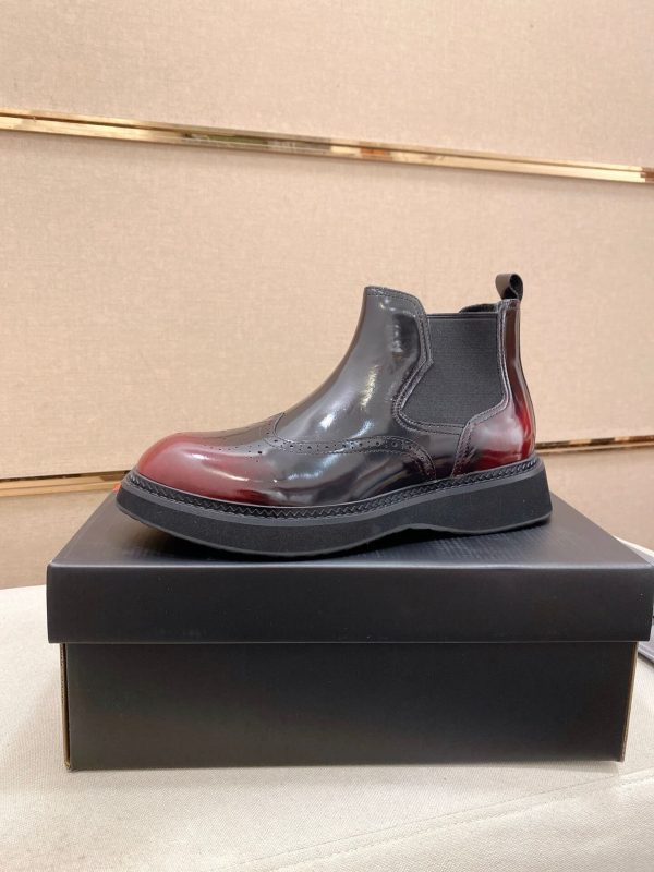 Prada Patent Leather Lasercut Accents Chelsea Boot