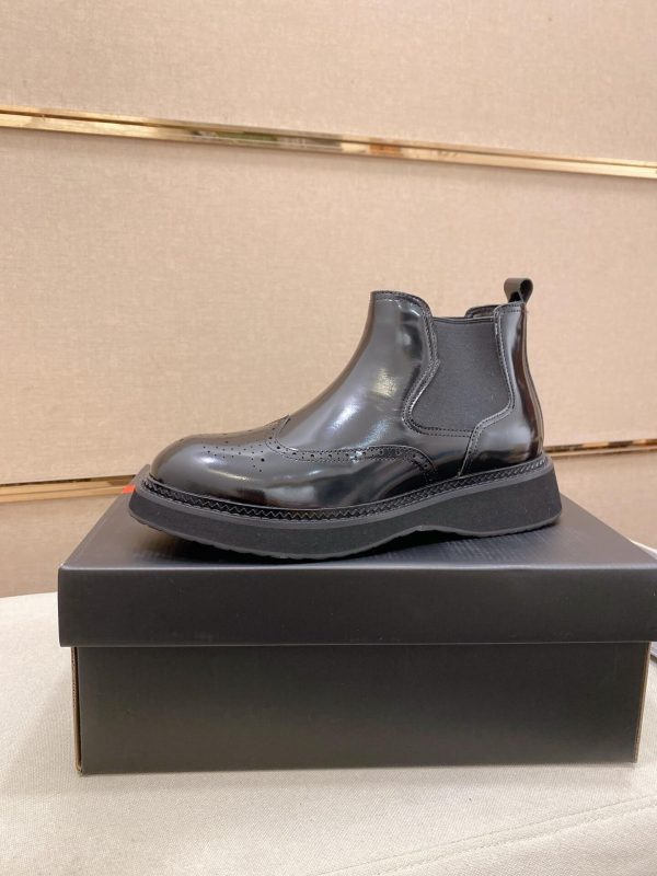 Prada Patent Leather Lasercut Accents Chelsea Boot