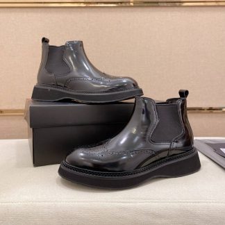Prada Patent Leather Lasercut Accents Chelsea Boot