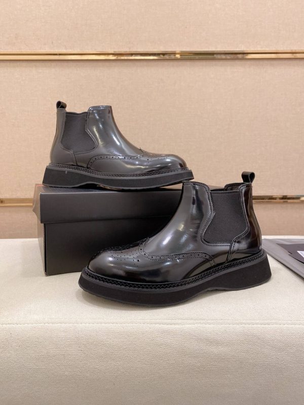 Prada Patent Leather Lasercut Accents Chelsea Boot