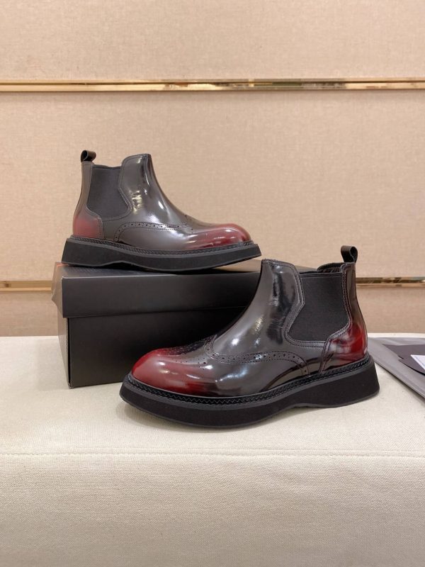 Prada Patent Leather Lasercut Accents Chelsea Boot