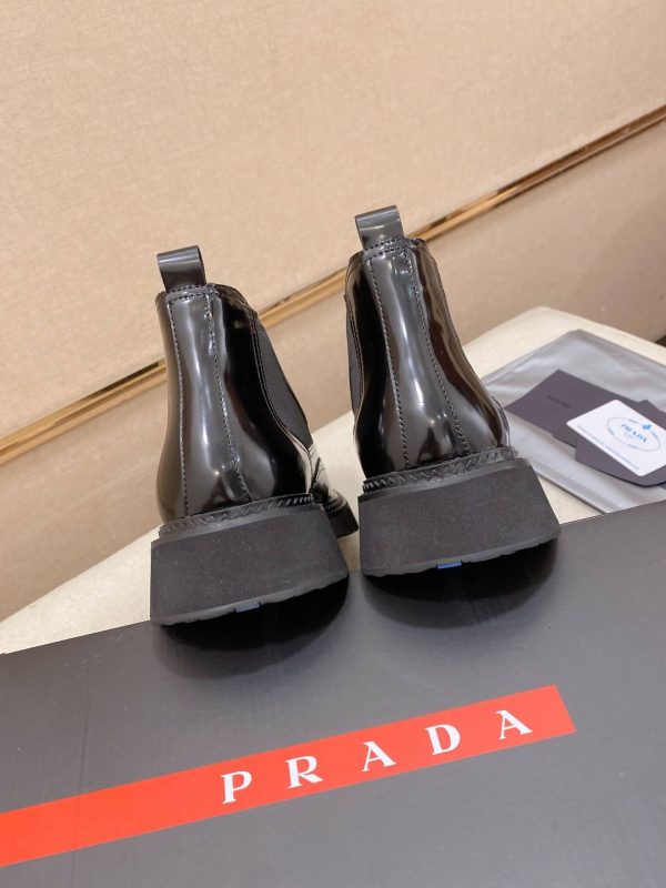 Prada Patent Leather Lasercut Accents Chelsea Boot