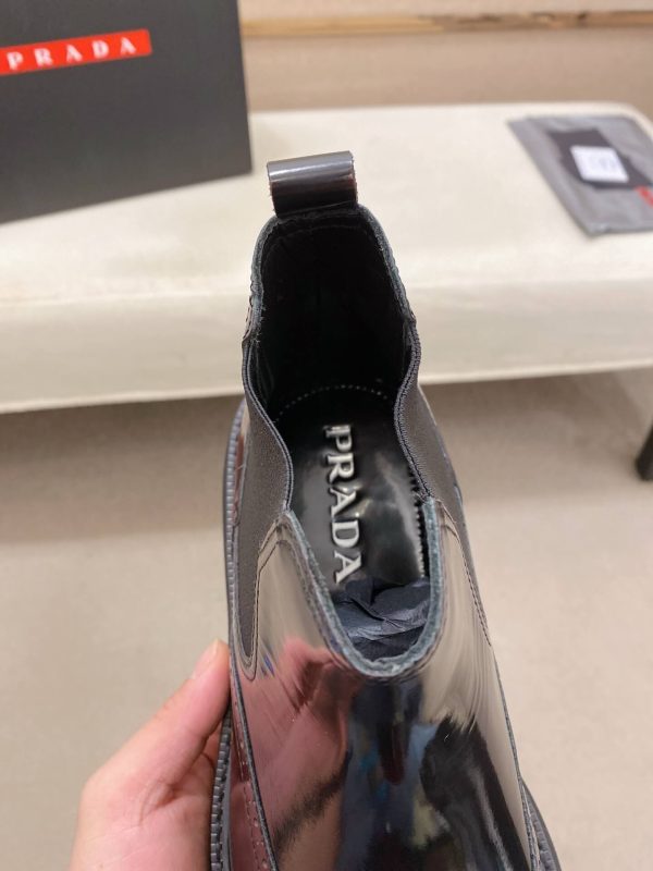 Prada Patent Leather Lasercut Accents Chelsea Boot