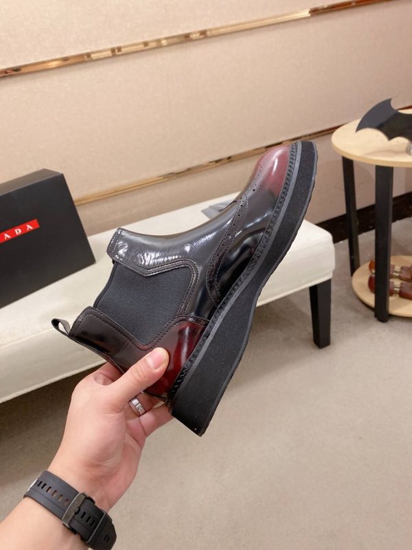 Prada Patent Leather Lasercut Accents Chelsea Boot