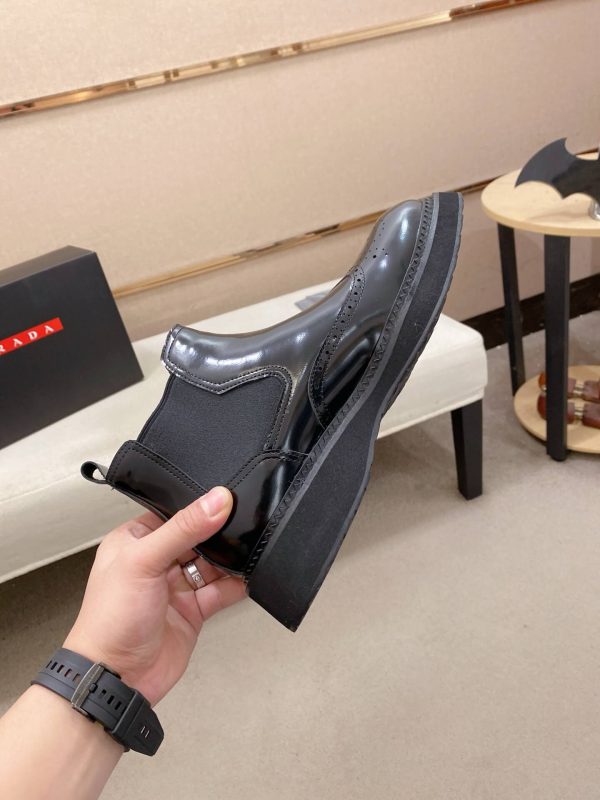 Prada Patent Leather Lasercut Accents Chelsea Boot