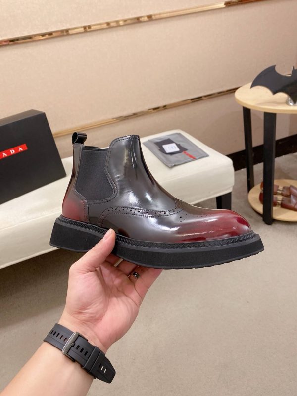 Prada Patent Leather Lasercut Accents Chelsea Boot
