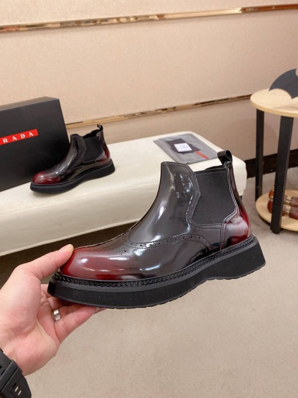 Prada Patent Leather Lasercut Accents Chelsea Boot