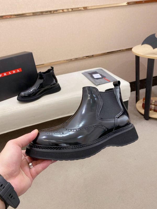 Prada Patent Leather Lasercut Accents Chelsea Boot