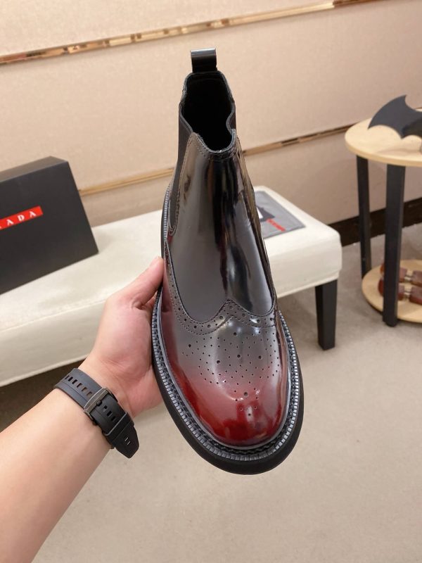 Prada Patent Leather Lasercut Accents Chelsea Boot