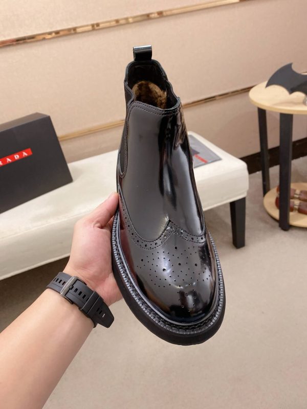 Prada Patent Leather Lasercut Accents Chelsea Boot