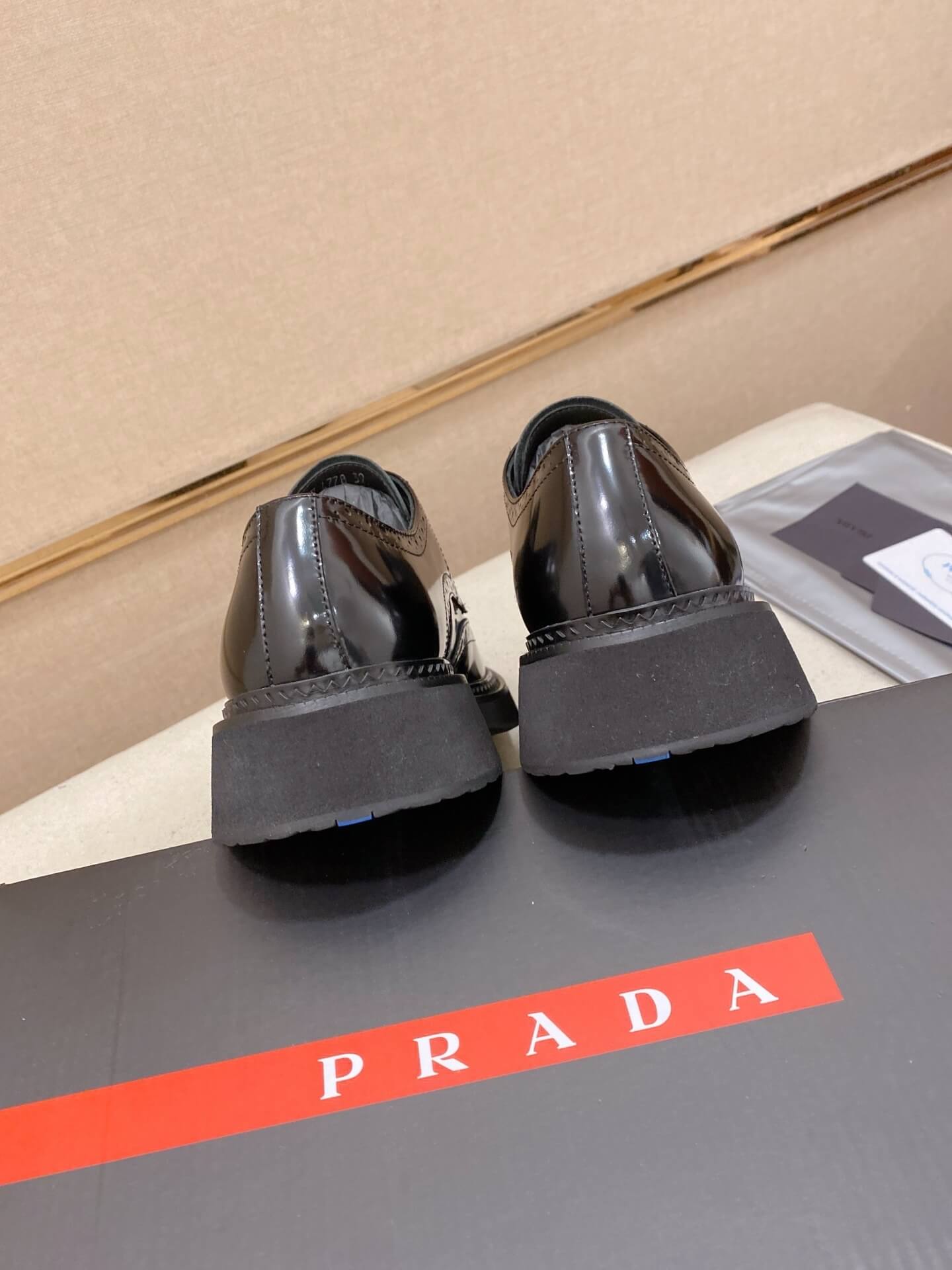 Prada Chelsea Boot Patent Leather Brogue Black Chunky Sole 5 Prada brushed leather derby shoes