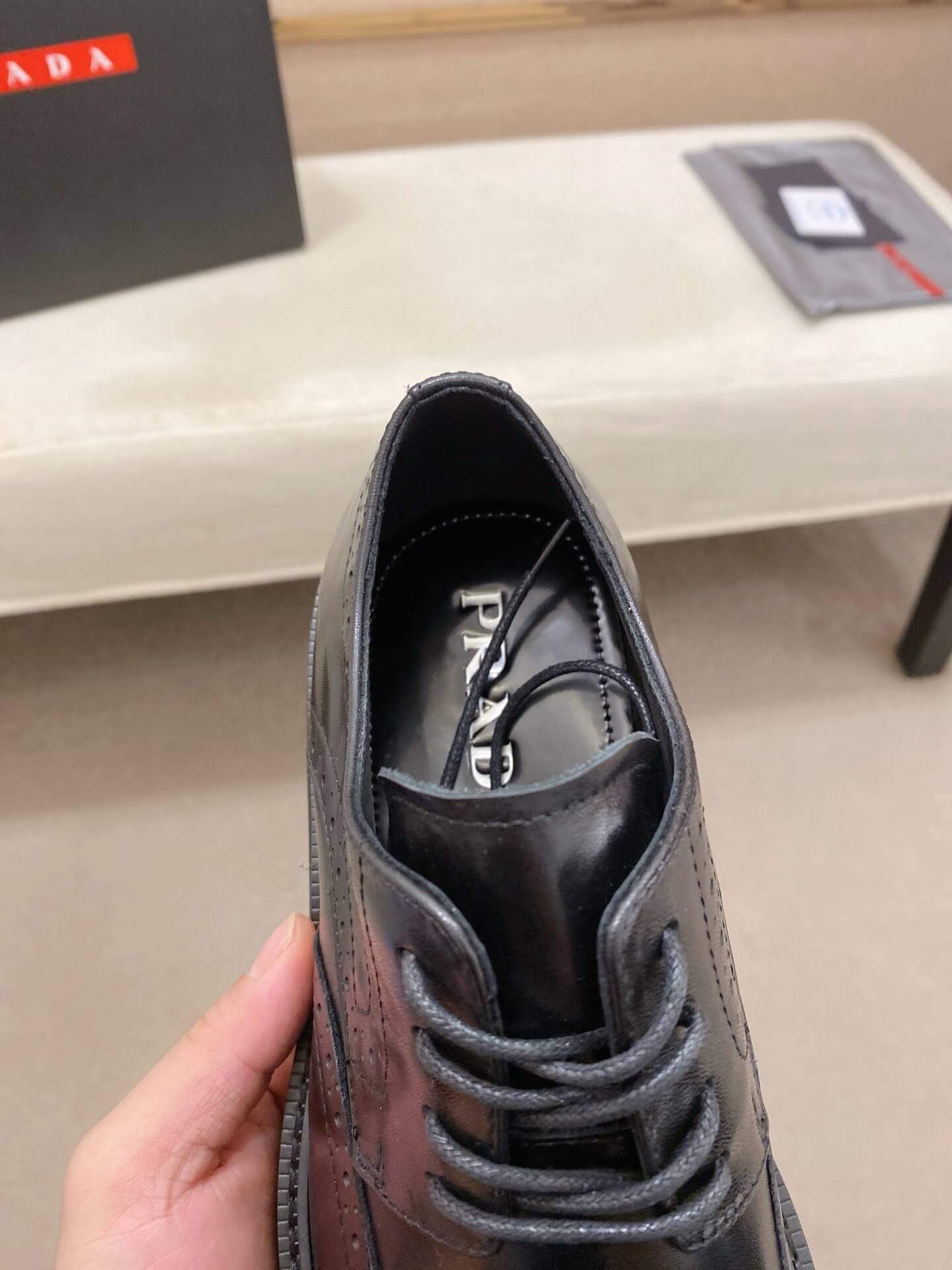 Prada Derby Shoe Brogue Detailed Leather Black Chunky Sole 7 Prada men's black leather