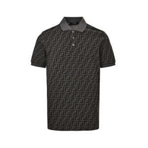 Fendi FF monogram short-sleeve polo shirt in dark grey and black