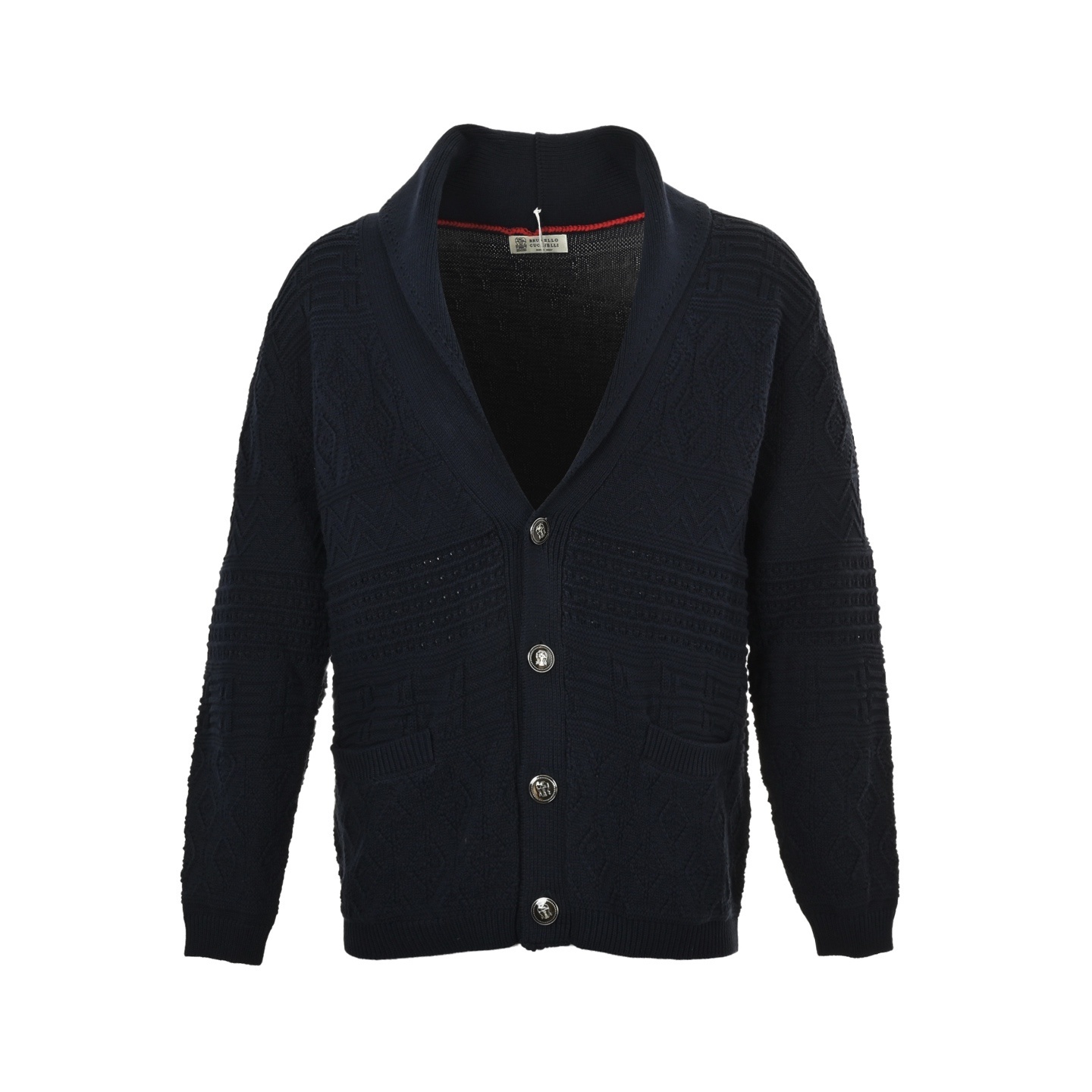 Brunello Cucinelli 'Geometric Jacquard' Cardigan- Grey