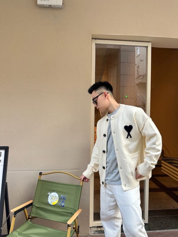 AMI Paris Ami de Cœur Cardigan Sweater- Cream