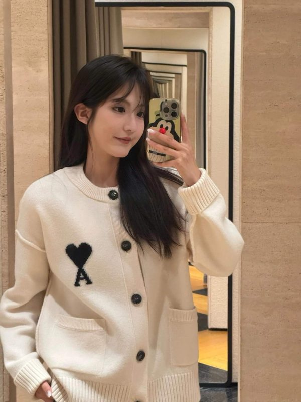 AMI Paris Ami de Cœur Cardigan Sweater- Cream