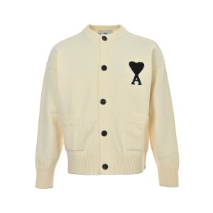 AMI Paris Ami de Cœur Cardigan Sweater- Cream