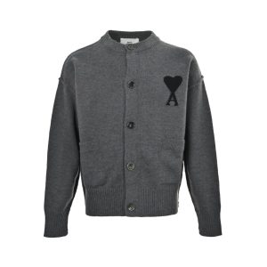 AMI Paris Ami de Cœur Cardigan Sweater- Grey