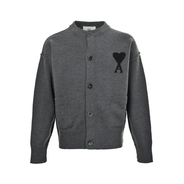 AMI Paris Ami de Cœur Cardigan Sweater- Grey