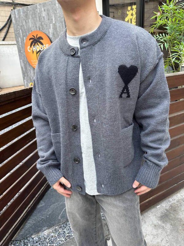 AMI Paris Ami de Cœur Cardigan Sweater- Grey