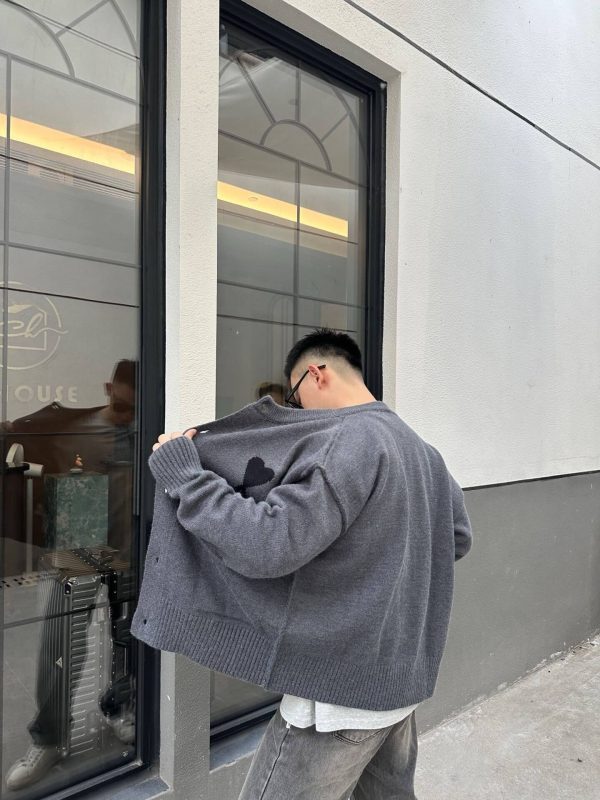 AMI Paris Ami de Cœur Cardigan Sweater- Grey