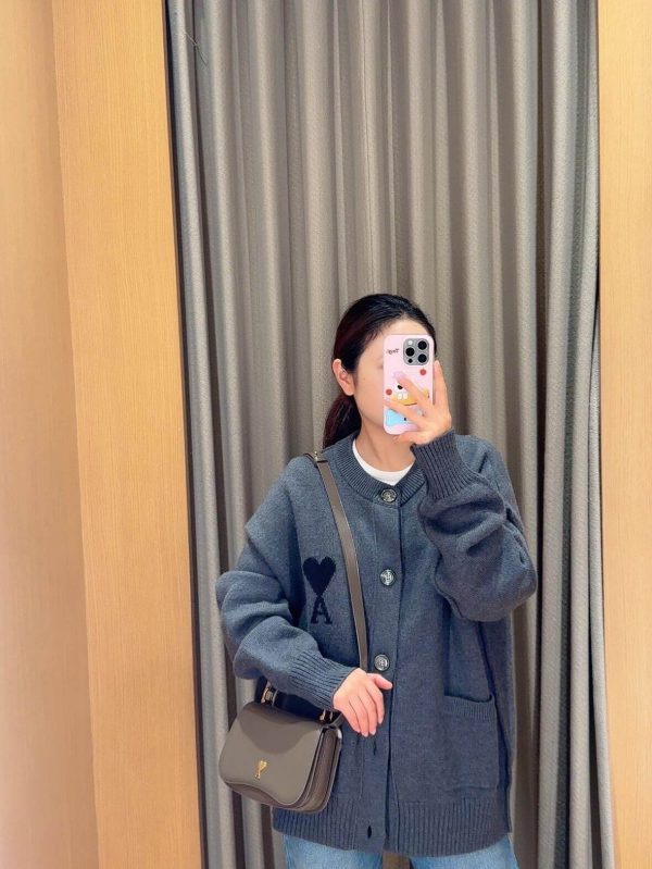 AMI Paris Ami de Cœur Cardigan Sweater- Grey