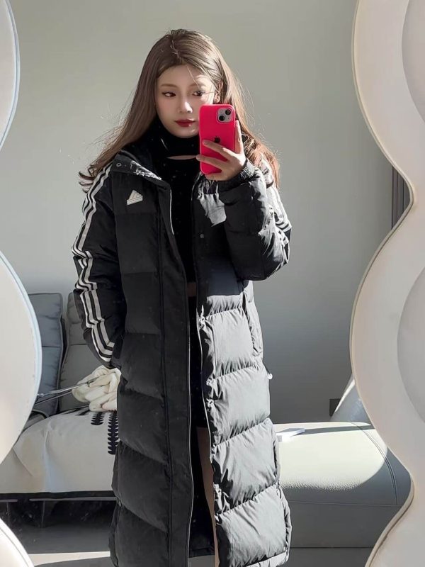 Adidas 3-Stripes Long Down Jacket- Black (2) Adidas 3-Stripes Long Down Jacket- Black