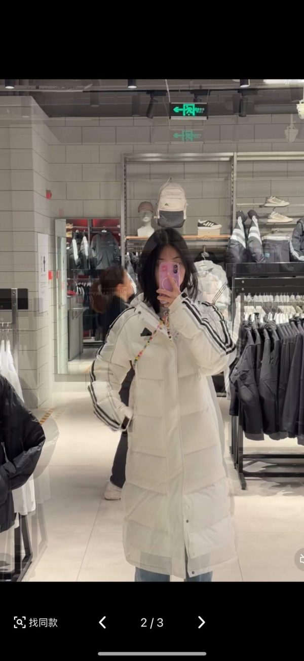 Adidas 3-Stripes Long Down Jacket- White (1) Adidas 3-Stripes Long Down Jacket- White