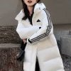 Adidas 3-Stripes Long Down Jacket- White (4) Adidas 3-Stripes Long Down Jacket- White