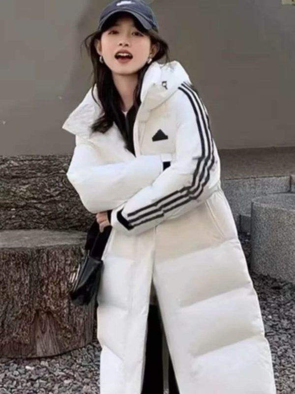 Adidas 3-Stripes Long Down Jacket- White (4) Adidas 3-Stripes Long Down Jacket- White