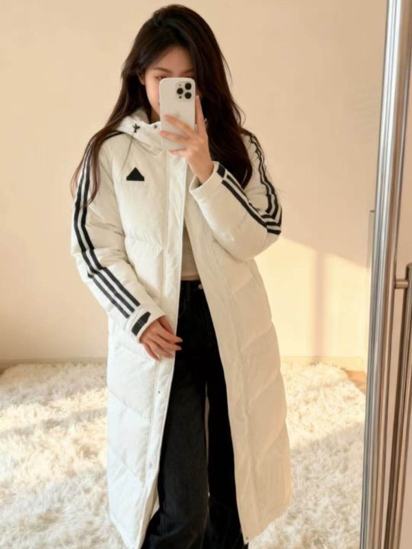 Adidas 3-Stripes Long Down Jacket- White (5) Adidas 3-Stripes Long Down Jacket- White