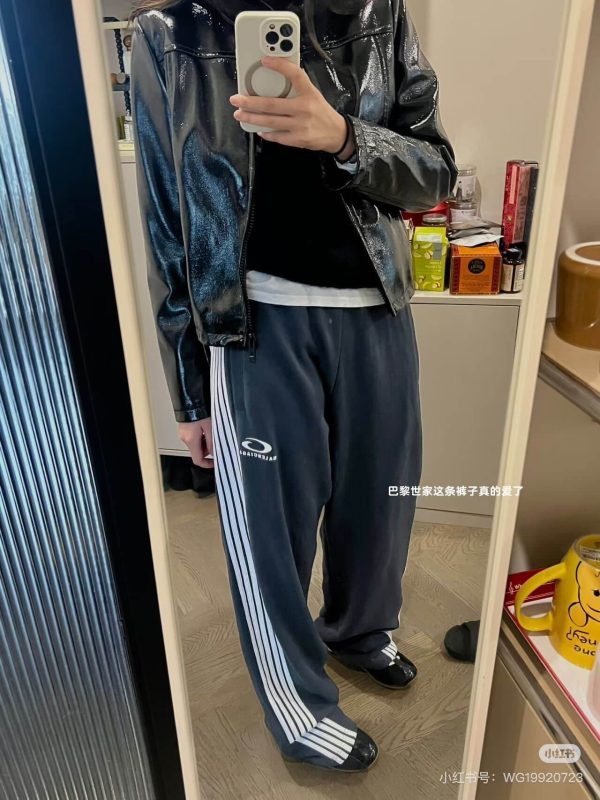 Balenciaga logo-Motif Five-Stripe Circular Embroidery Pants- Black