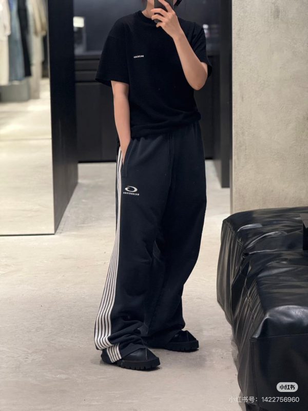 Balenciaga logo-Motif Five-Stripe Circular Embroidery Pants- Black
