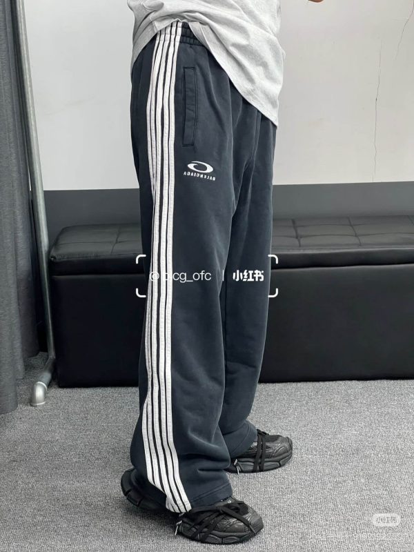 Balenciaga logo-Motif Five-Stripe Circular Embroidery Pants- Black