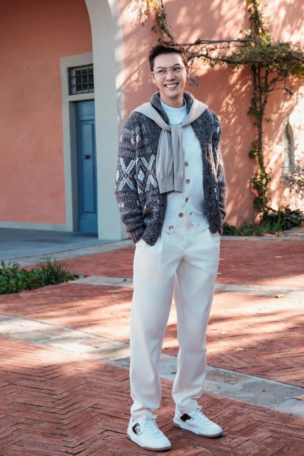 Brunello Cucinelli 'Geometric Jacquard' Cardigan- Grey