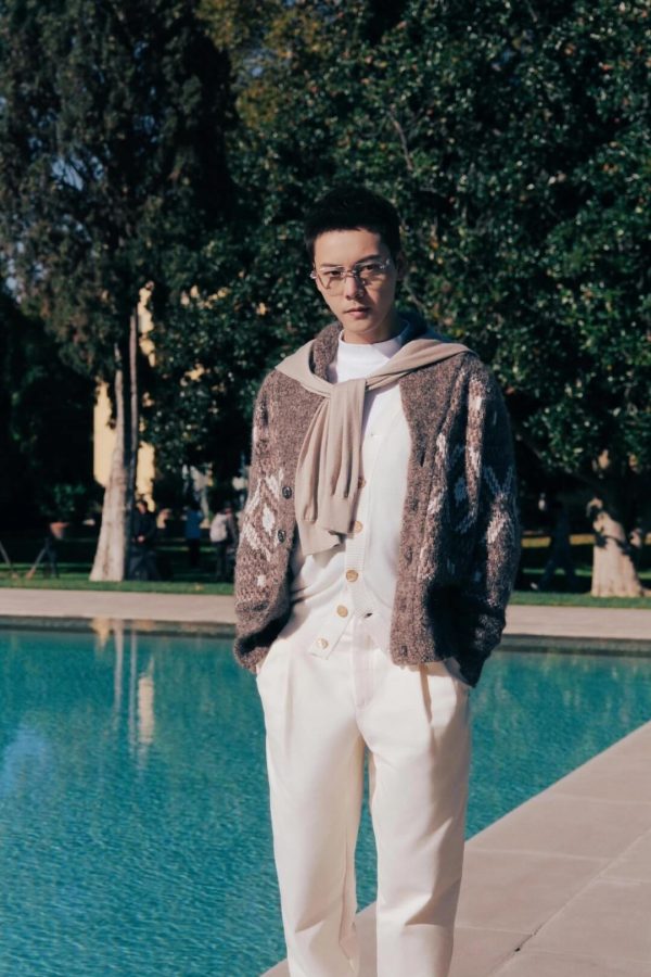 Brunello Cucinelli 'Geometric Jacquard' Cardigan- Grey