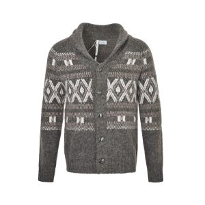 Brunello Cucinelli 'Geometric Jacquard' Cardigan- Grey