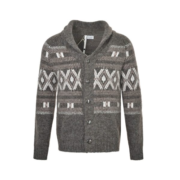Brunello Cucinelli 'Geometric Jacquard' Cardigan- Grey