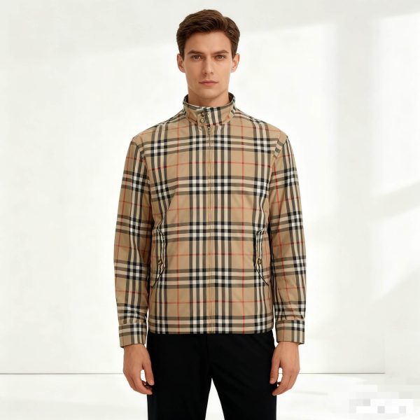 Burberry Check Harrington Collar Zip-Up Jacket- Beige (1) Burberry Check Harrington Collar Zip-Up Jacket- Beige