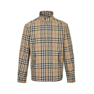 Burberry Check Harrington Collar Zip-Up Jacket- Beige