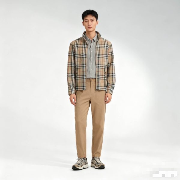 Burberry Check Harrington Collar Zip-Up Jacket- Beige (3) Burberry Check Harrington Collar Zip-Up Jacket- Beige