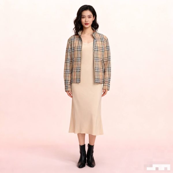 Burberry Check Harrington Collar Zip-Up Jacket- Beige (5) Burberry Check Harrington Collar Zip-Up Jacket- Beige