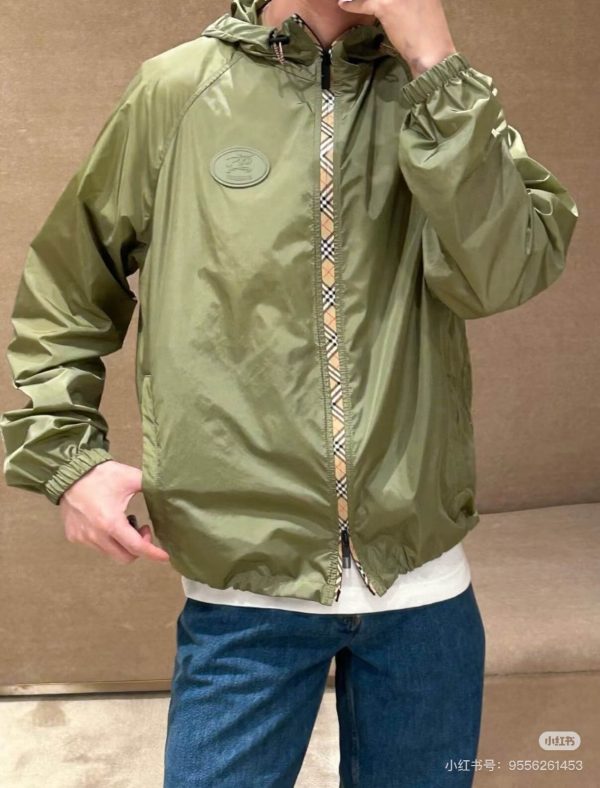 Burberry Checker-tape Nylon Hooded Jacket- Green (1) Burberry Checker-tape Nylon Zipped Hooded Jacket- Green