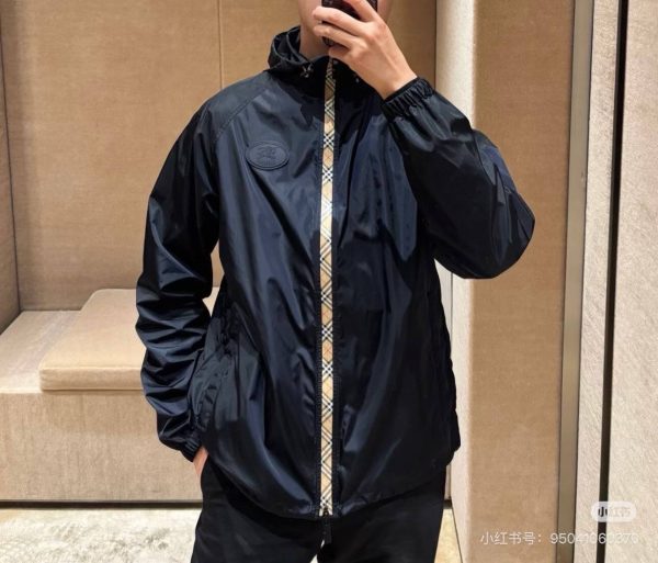 Burberry Checker-tape Nylon Zipped Hooded Jacket- Black